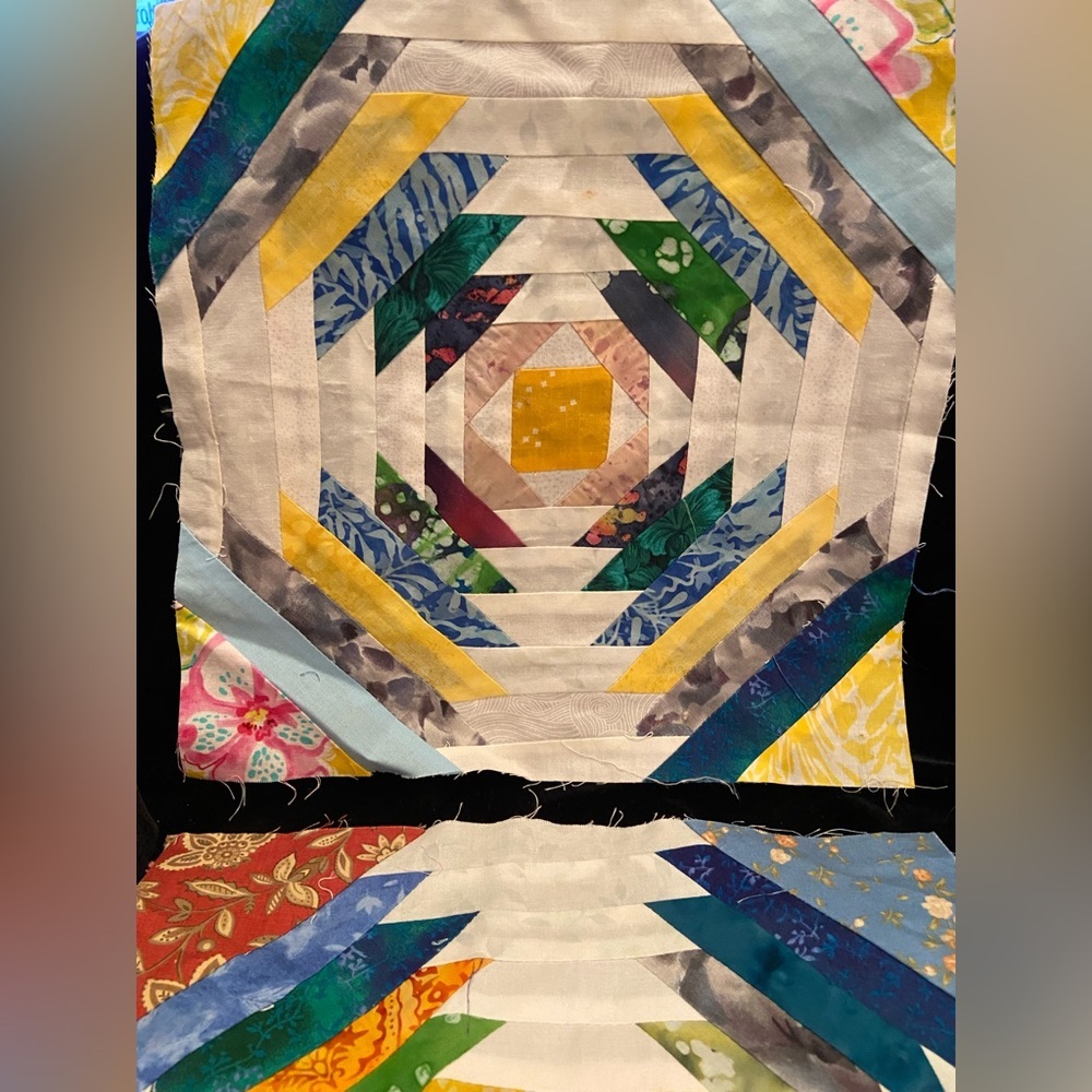 Lot of 2 Pineapple log Cabin Block Quilt Front Panels Handmade for Crafting - Picture 5 of 7